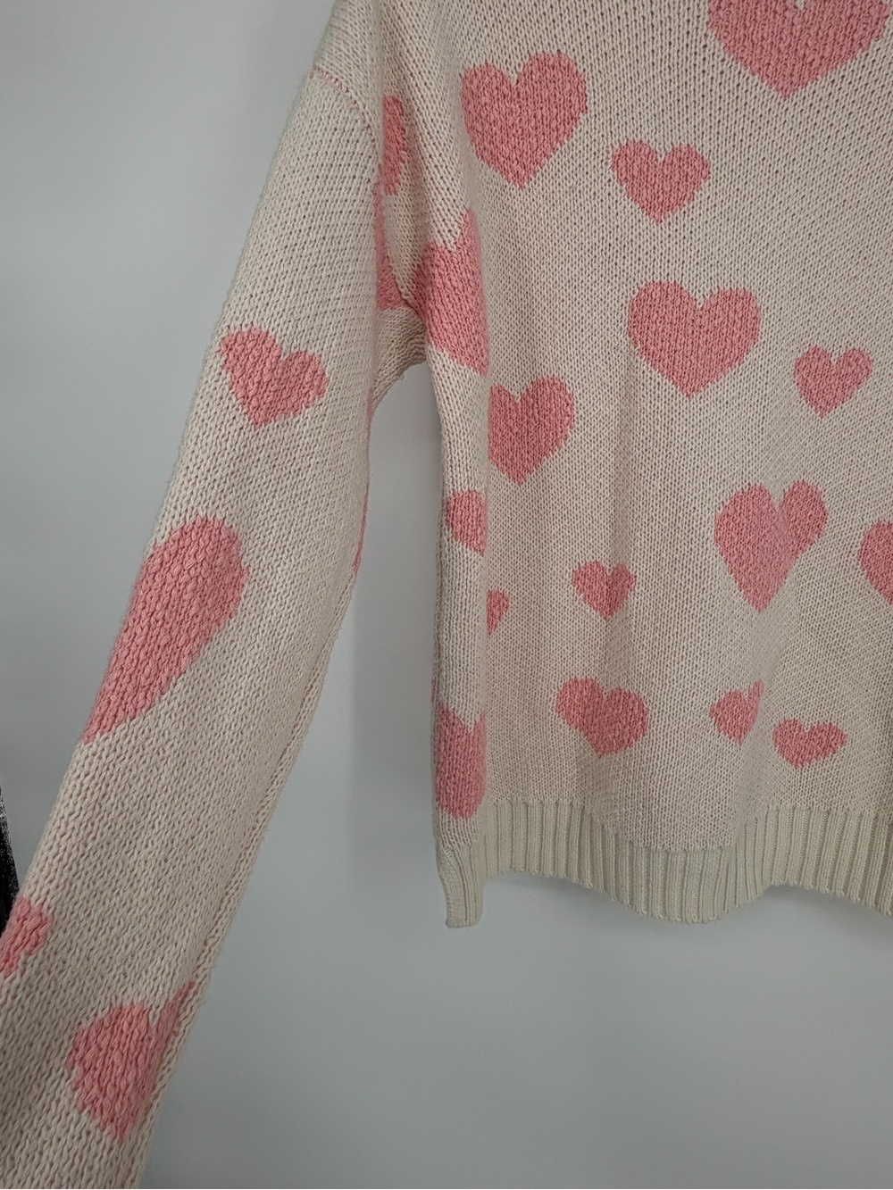 Marled Cream & Pink Heart Crewneck Sweater - Picture 2 of 6